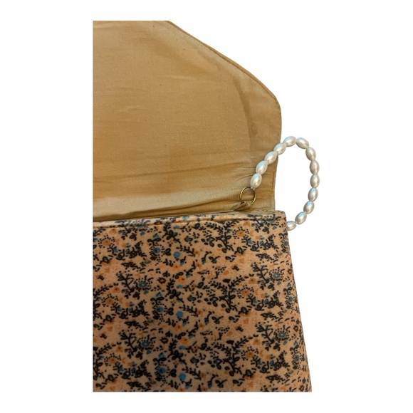 Anthropologie Velvet Printed Crossbody Bag with Pearl Strap Brooch Detail - Picture 7 of 12